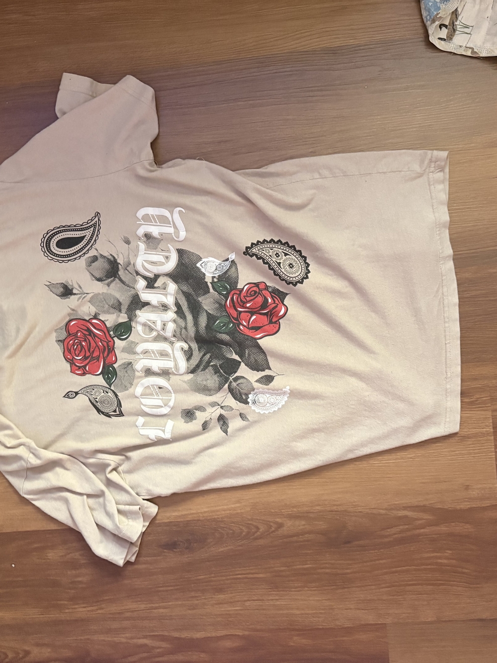 & Other Stories Beige Tee with Red Rose Graphic
